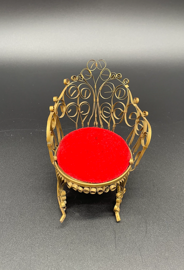 Pin Cushion Vintage Rocking Chair Red Velvet Tin Can Folk Tramp Art Dollhouse