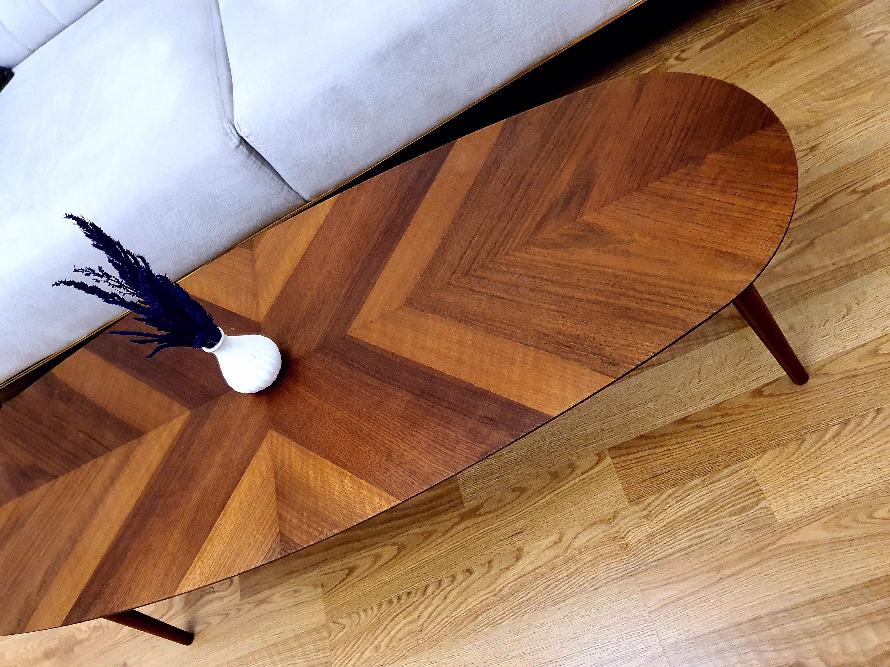 Walnut Coffee Table Wood Oval Ellipse Round Triangular 3 Model - Living Room Large