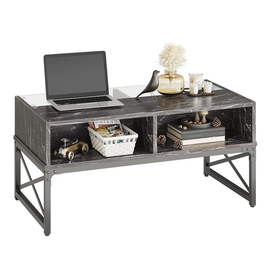 42" LED Coffee Table Glass Cocktail Table with Storage