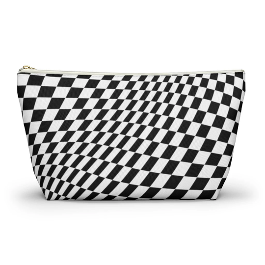 Warped Checkerboard Pouch, Cosmetic Bag, Pencil Case