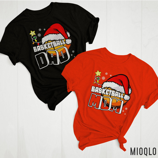Santa Claus Basketbal Team, Family Matching Holiday Christmas Shirts, Papa Mama Hat, Custom Sports Lover Gift Xmas Mom