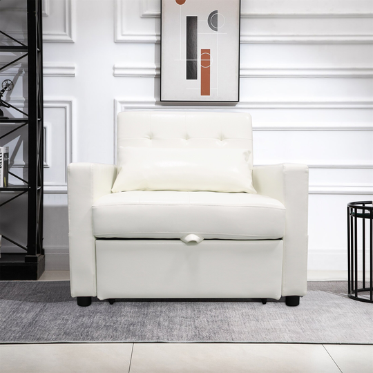 Multifunctional Sofa Bed Chaise Home Office PU Leather Chair, Beige
