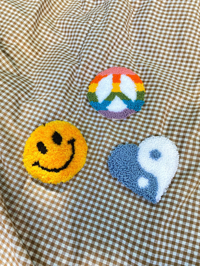 Hand Tufted Punch Needle Coaster, Decorative Danish Pastel Yin Yang Mug Rug, Fun Emoji Home Decor Embroidered Rug, Piece Pride Wall Art Kit