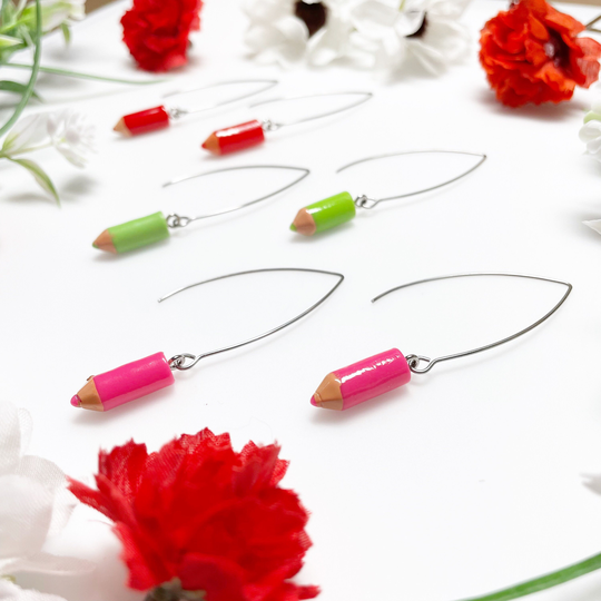 Long Colored Pencil Earrings Artist Gift Ideas Teacher Stainless Steel Marquis Wire Colorful