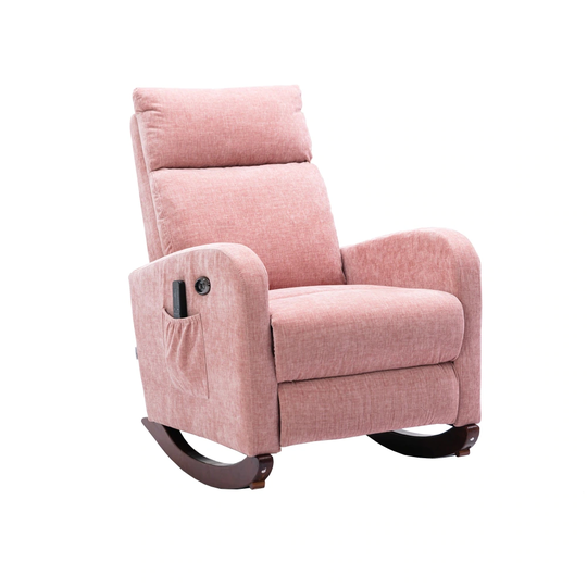 Modern Comfortable Pink Rocking Chair with 8 Massaging Modes - 25.59'' x 38.18'' x 38.58''