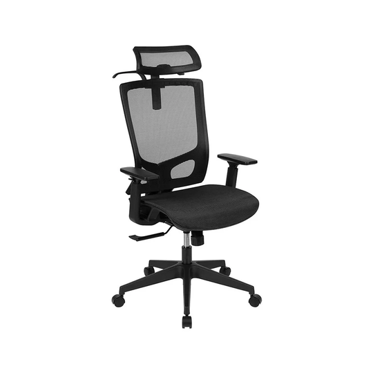 Offex Ergonomic Mesh Office Chair with Synchro-Tilt, Pivot Adjustable Headrest, Lumbar Support and Adjustable Arms - Black