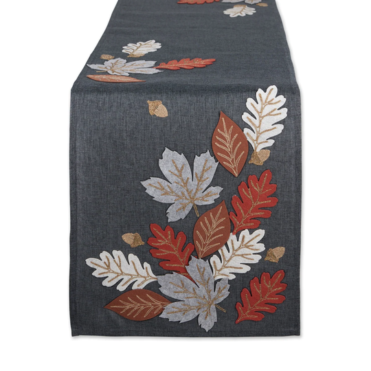 70" Gray and Brown Autumn Leaves Table Runner