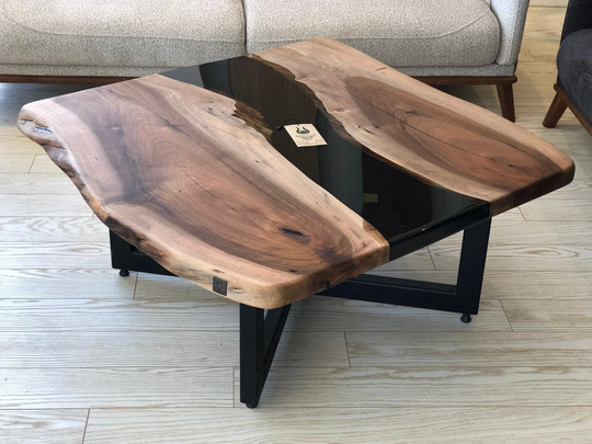 Walnut Coffee Table With Black River Epoxy Resin/Wooden Table/Medium Size/Live Edge