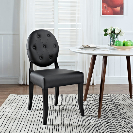 Buttoned White Vinyl Black Legs Ghost Chair