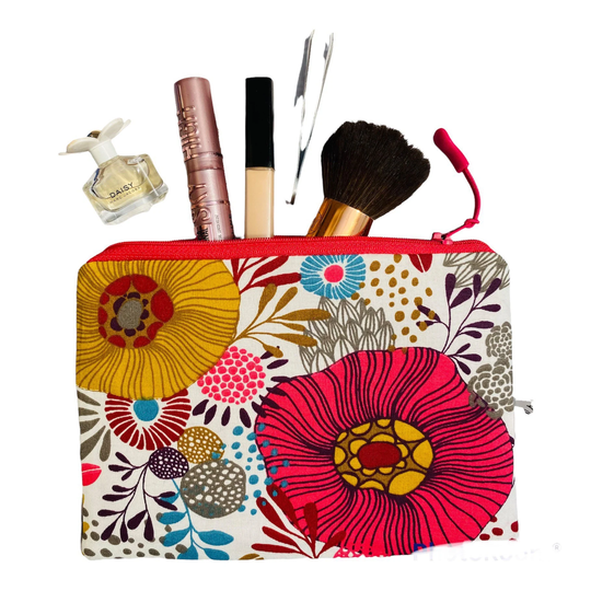 Floral Or Swirl Make Up Purse Pencil Case Large Pink Yellow Turquoise Blue
