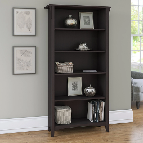 5-shelf Bookcase in Vintage Black - 31.73"L x 12.17"W x 62.95"H