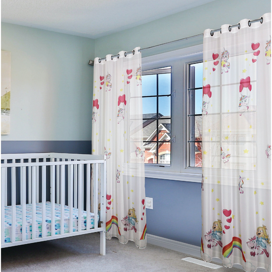 CosyDomy Unicorn Animal Print Multi Color Sheer Grommet Panel 55''W x 96''L