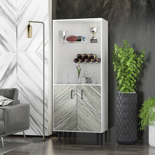 Cabinet with 2 Doors &3 open shelves Freestanding Sideboard Storage Cabinet Entryway Floor buffet storage