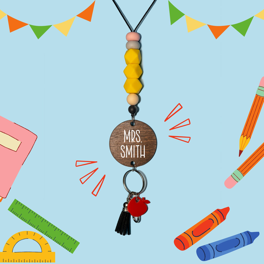 Pencil Lanyard - Personalized For Keys Or Id Badge Beaded Teacher Back To School Gift