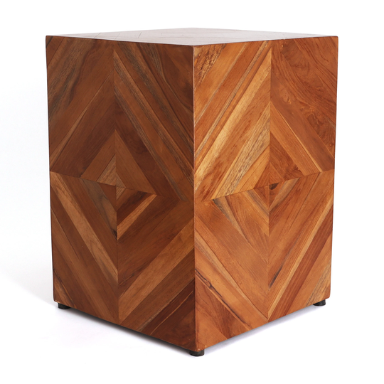 Teak Garden Stool - Farmhouse End Table Barn Door Wooden Rustic Side Table/Patio Indoor Outdoor