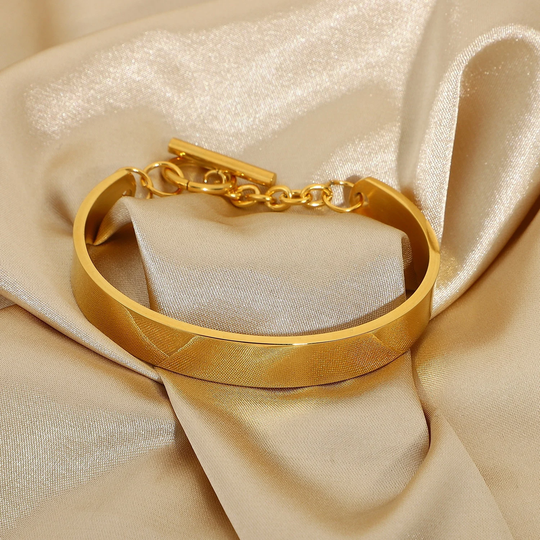 18K Gold Wire Bangles Bracelets, 10mm Flat Shiny Hinged Bracelet Stainless Steel Smooth Blank Ot Birthday Gifts For Her