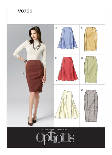 Vogue Sewing Pattern For Womens Skirts, Fitted Skirt, High Waisted Flared Pencil 8750, Size 6-12 & 12-20, Uncut