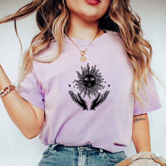 Comfort Colors Celestial Shirt, Hand & Moon T-Shirt, Boho Comfy Oversized Gift For Her
