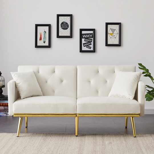 59" Velvet Sofa Bed Seat Convertible Futon Loveseat Sleeper Sofa with Metal Legs