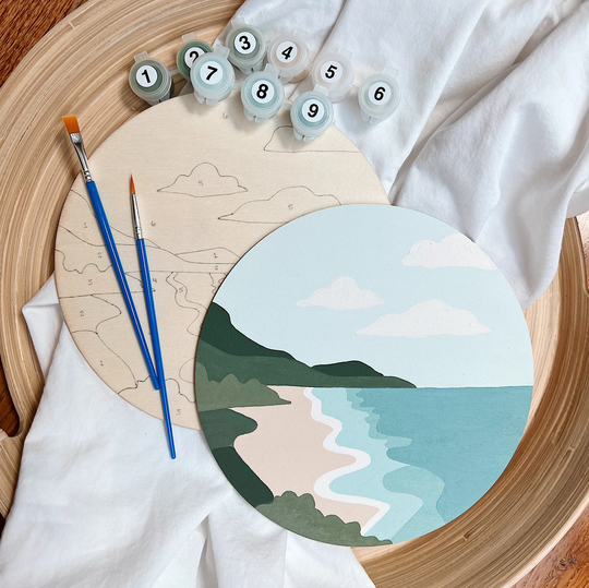 Hidden Beach Paint By Number Kit, Diy Craft Circle Painting, Beach Scene, Sand Art, Textured Wood Wall Sign, Modern Boho Kit