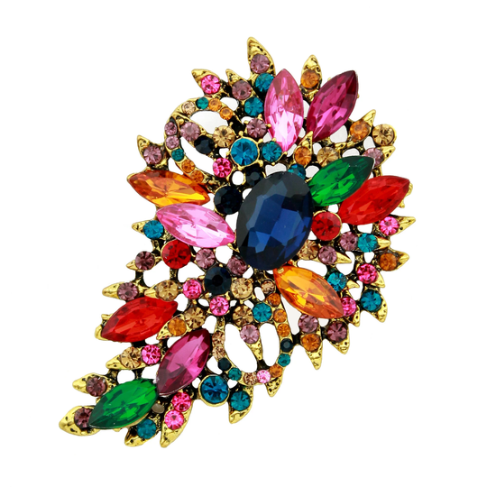 Multi Color Brooch, Rhinestone Brooches Pins, Gold Metal Rainbow Rhinestones Brooch Gift, Dress Pin, Wedding Bouquet Craft Broaches