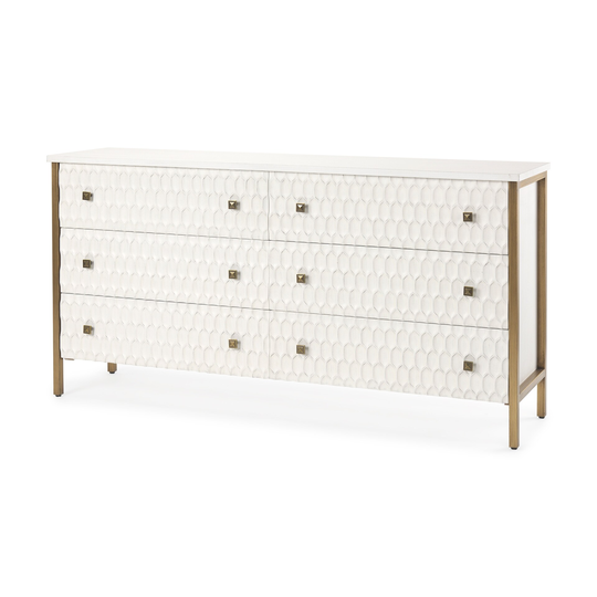 Savannah White Fir Veneer w/ Gold Iron Frame & 6 Drawers Sideboard - 62.6"W x 31.5"H x 15.7"D