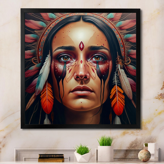 Designart 'Colorful Native American Woman IV' Contemporary Glam Framed Art Print
