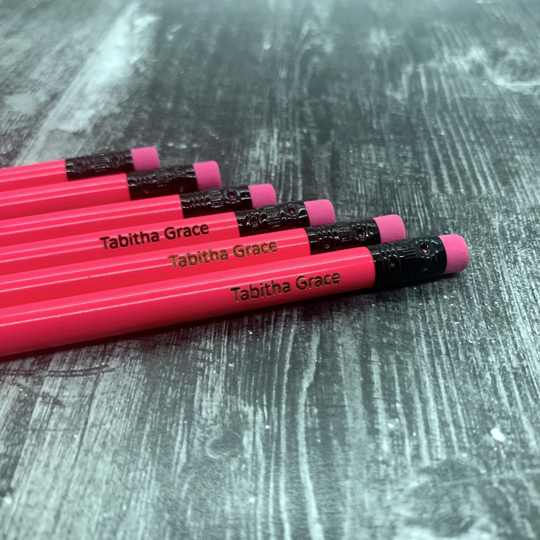 Personalized Pencils | Engraved Back To School 12 Pack Neon Pink Student Gift