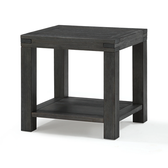 Wooden End Table with Block Legs and Open Shelf, Dark Gray - 11 H x 27 W x 24 L Inches