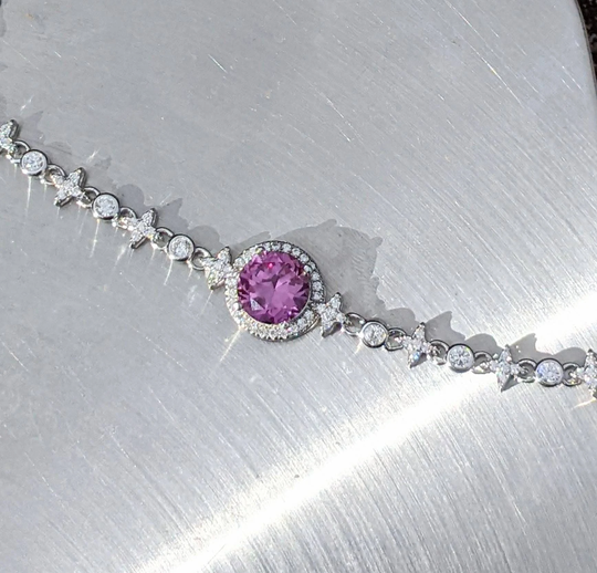 Real Color Changing Alexandrite Tennis Bracelet With Halo 8mm Round 2Ct Diamond For Womens Birthday Anniversary Gift