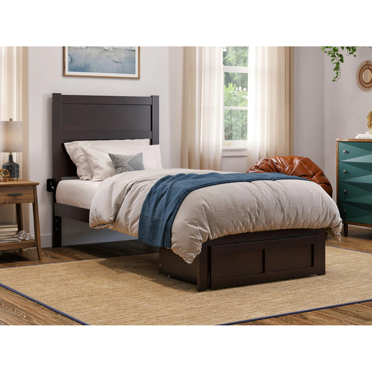 NoHo Twin Extra Long Platform Bed with Foot Drawer Storage in Espresso