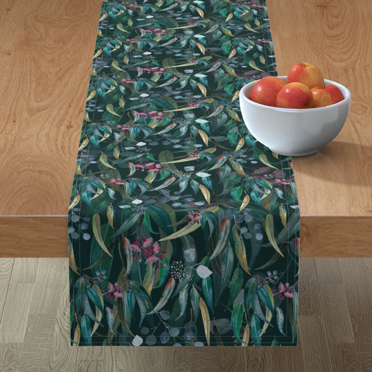 Eucalyptus Leaves Table Runner - Moonlit Forest By Leannenowell Wallpaper Moody Cotton Sateen Spoonflower