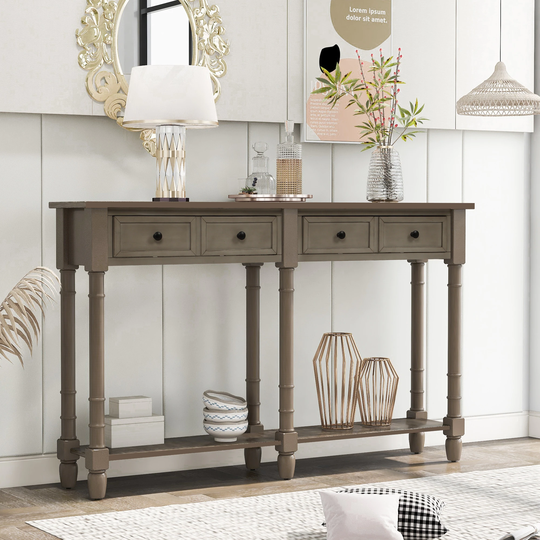 Console Table Sofa Table with Two Storage Drawers Gray Wash