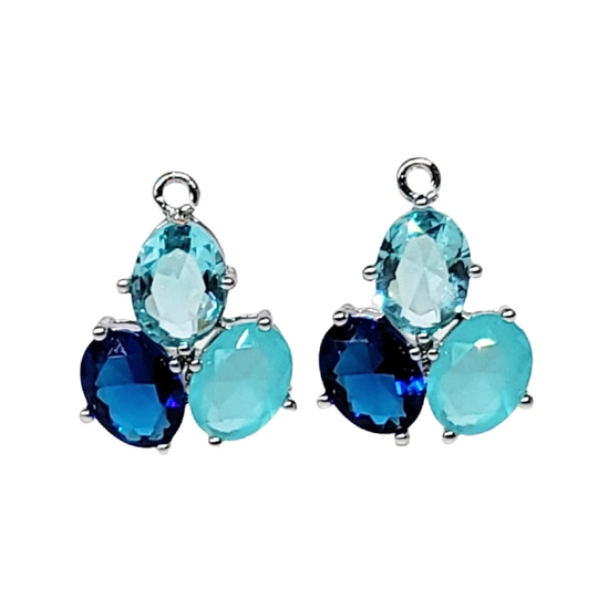 2 Faceted 3 Ocean Blue Colored Oval Glass Connectors For Making Jewelry Necklaces Crafts 5059R-Ocean