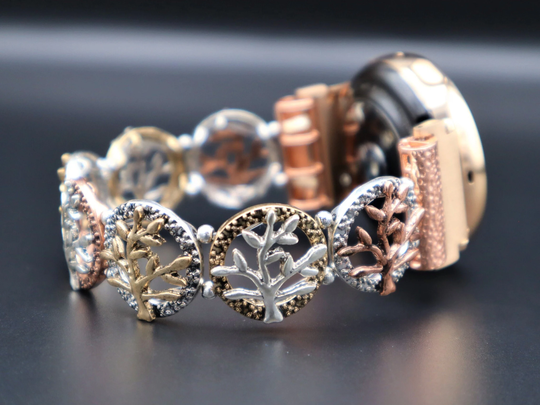 Handmade Tree Of Life Metal Custom Band For Fitbit Charge 2, 3 & 4 Watchband Bracelet With Elastic Cord