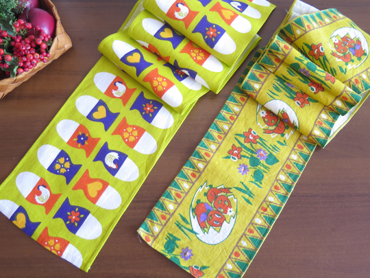 Easter Table Runner Printed Chicks Eggs, Cloth Vintage Swedish Scandinavian #5-17-14