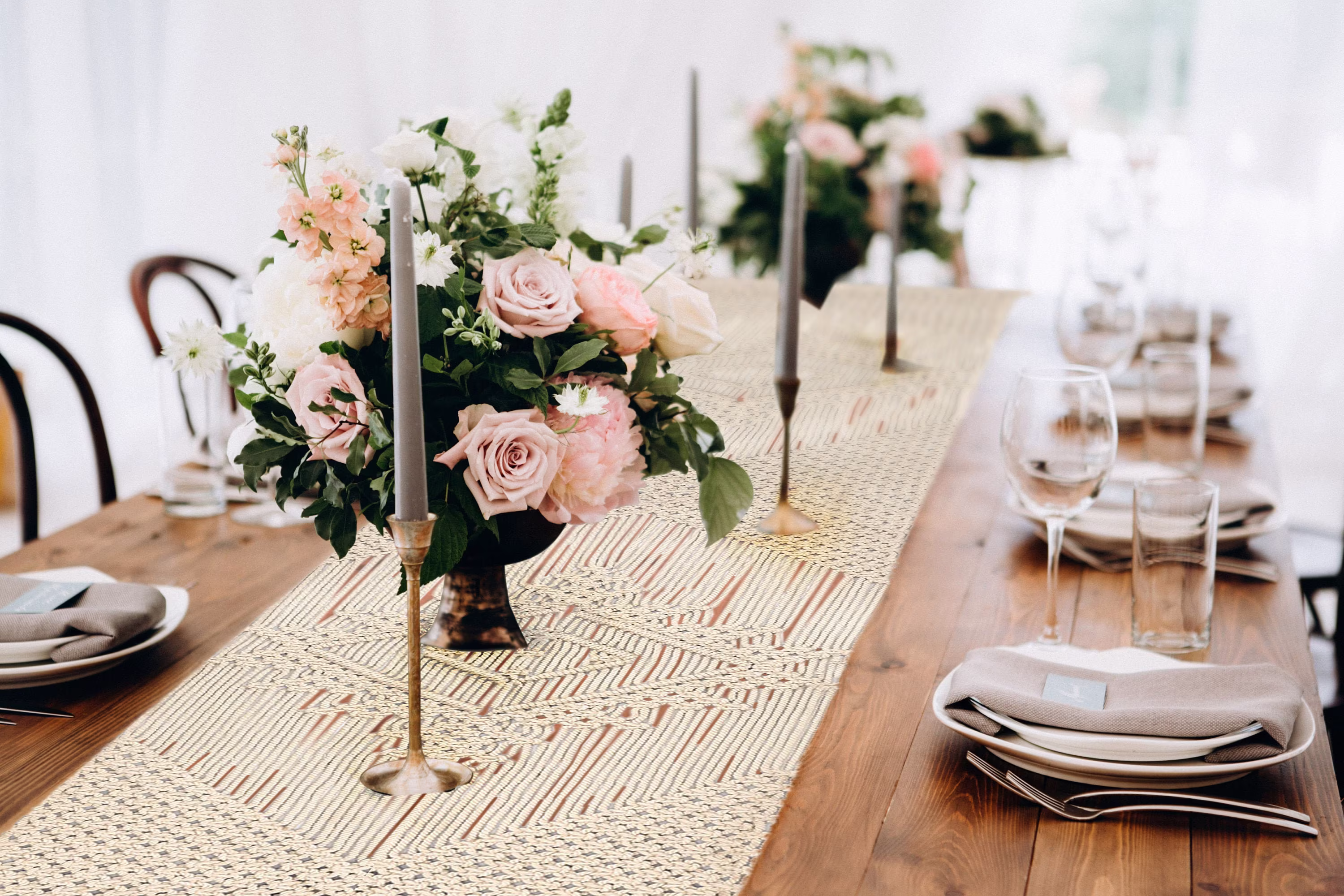 Table Runner Farmhouse Style Macrame, Woven Wedding Decor, Handmade Boho Linen With Tassel Tufted, Vintage Rustic Bohemian Home Decor