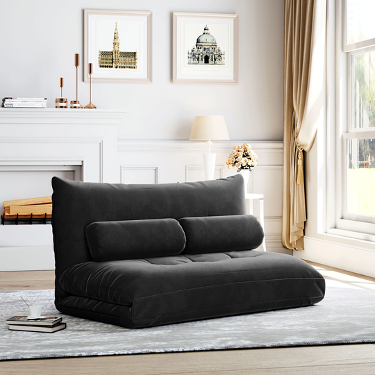 Lazy Sofa Adjustable Folding Futon Sofa Video Gaming Sofa with Two Pillows Black