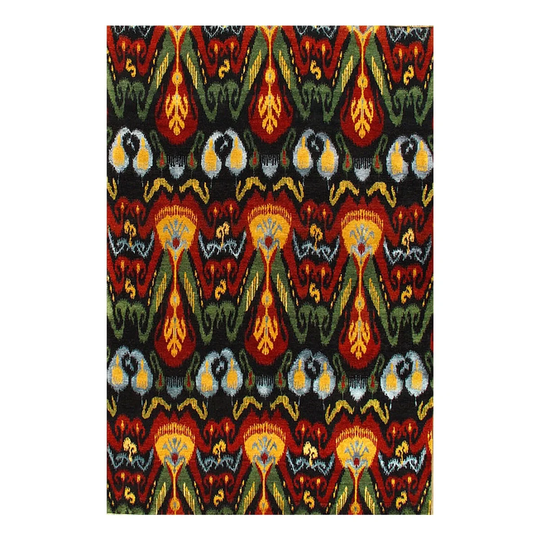 Black Multi color Ikat Design - 6' X 9' - Multi Color - 9' x 6'