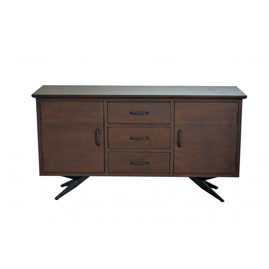 HomeRoots 18" X 60" X 32" Brown/Black Wood Metal Buffet - 32 x18 x60