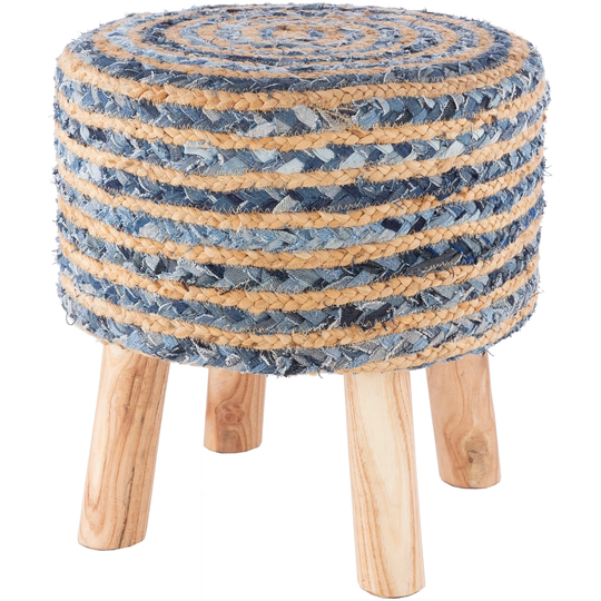 16" Navy Blue and Tan Brown Striped Round Stool