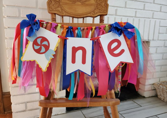 Candy High Chair Banner. One Banner. Rainbow Garland. Wrapper. Party Decorations. Theme. Fully Assembled