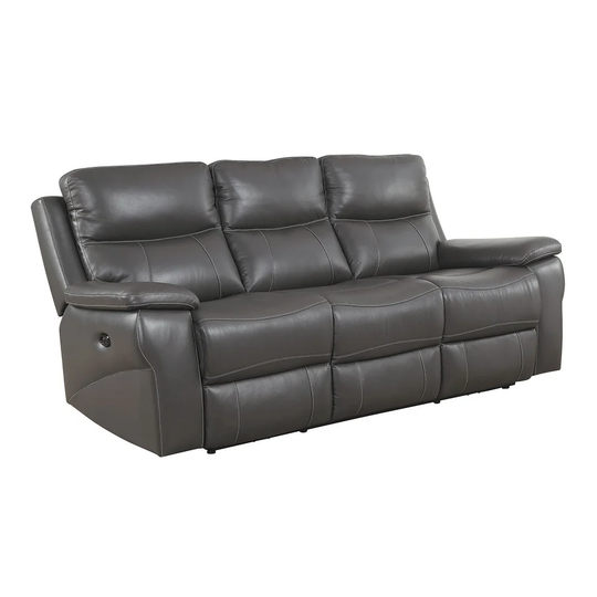 Contemporary Style Double Recliner Leather Sofa, Gray