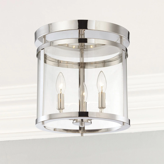 Jackson House Three Light Semi Flush Mount Transitional Polished Nickel - Exact Size