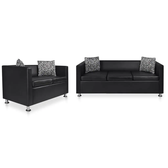 Sofa Set 2-Seater and 3-Seater Black Faux Leather