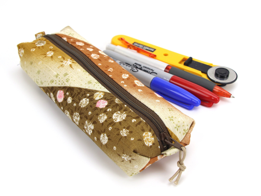 Cotton Handmade Pen Case Bag Pencil Pouch Bag Flowers Brown