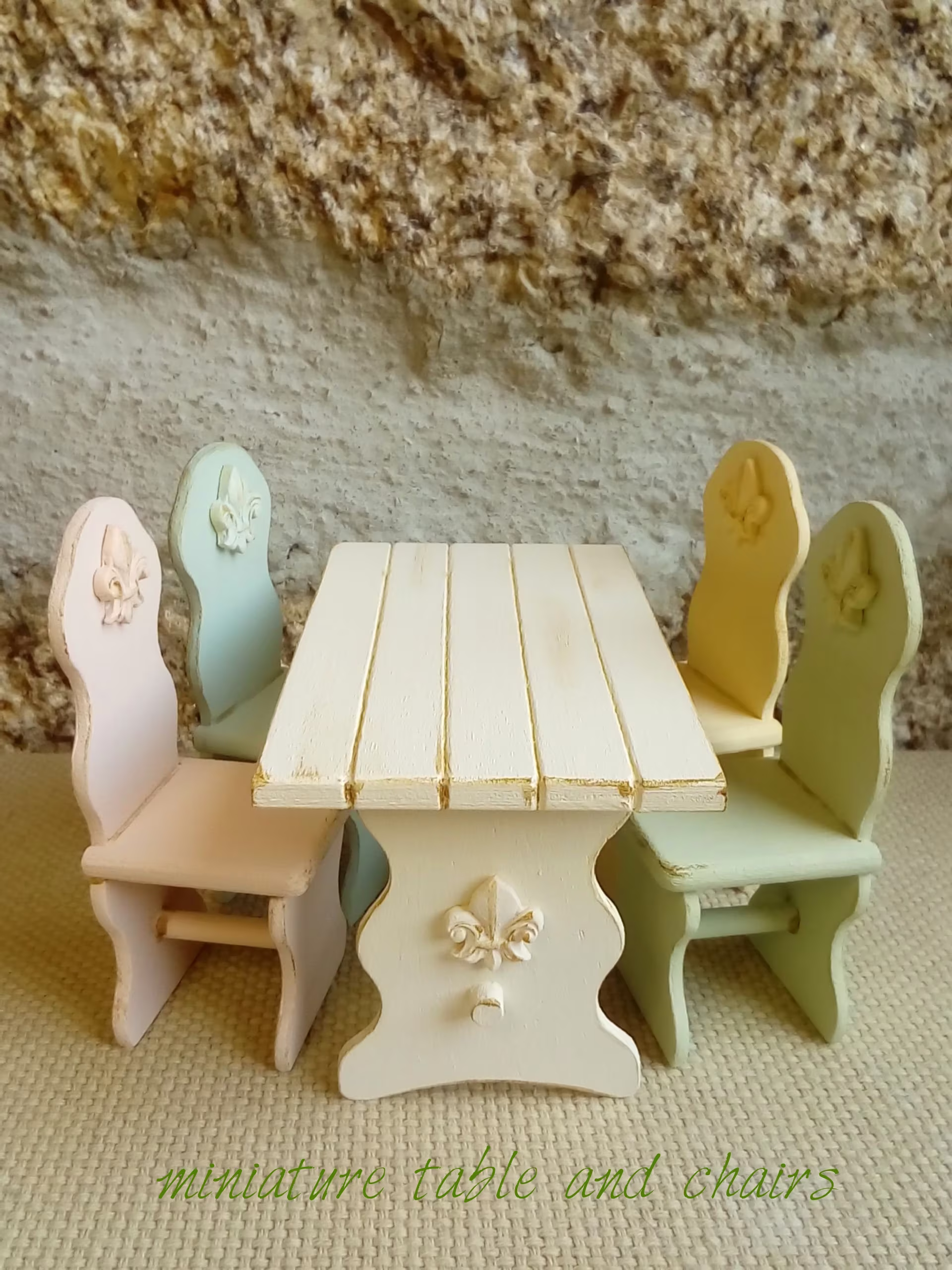 Dollhouse Table & Chairs, Miniature French Country, Dinning Table, Set Table Farmhouse