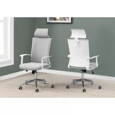 Office Chair, Adjustable Height, Swivel, Ergonomic, Armrests, Computer Desk, White, Chrome