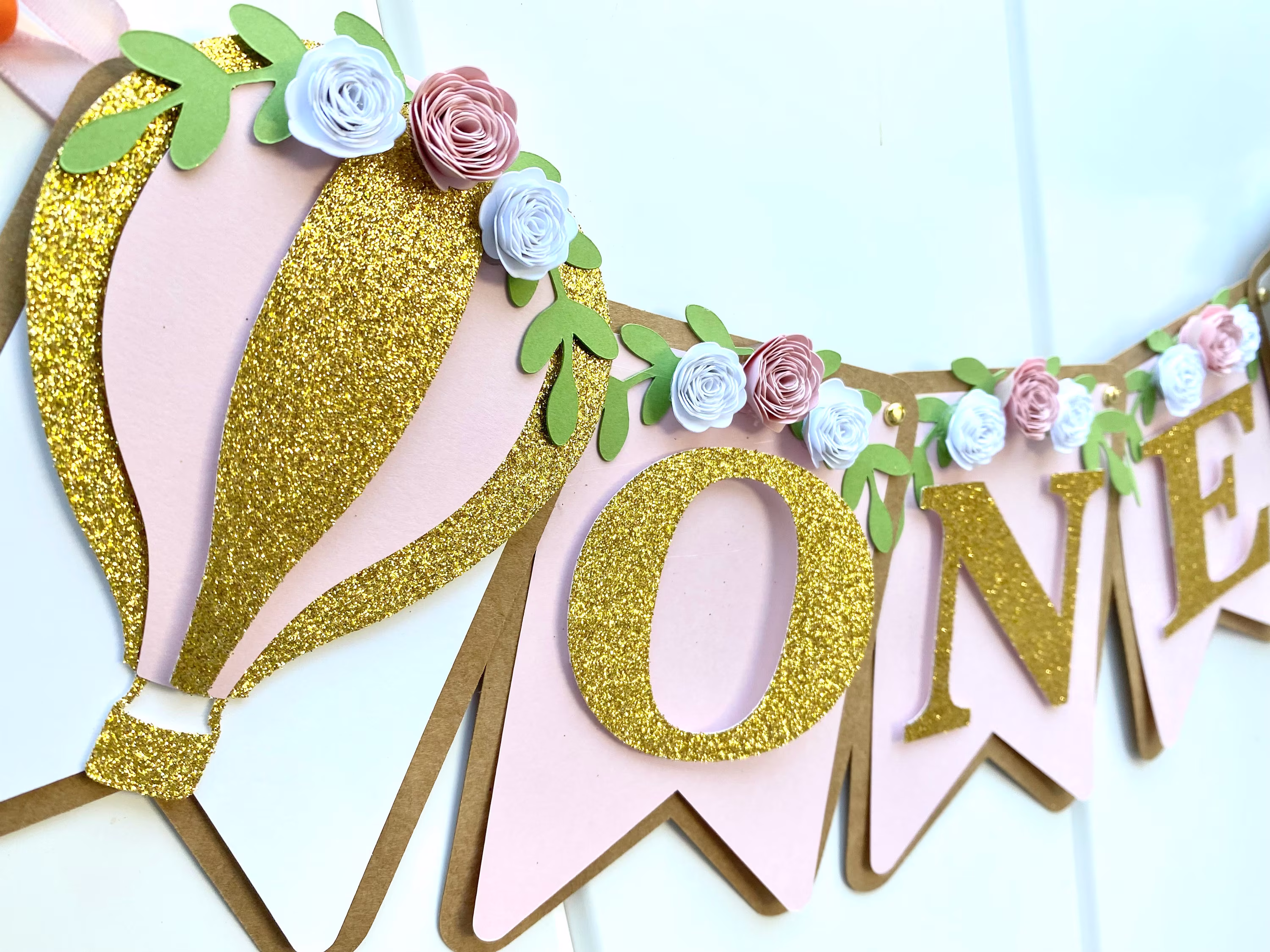 Hot Air Balloon High Chair Banner - 1st Birthday Boho Chic One Floral