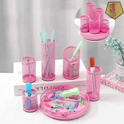 Rotating Pen Holder Removable Stationery ,5 Compartment Spinning Pencil Storage Desk Organizers, Office School Supplies Storage Caddy